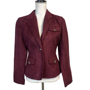 Fourteen Zero Blazer Jacket size Small Burgundy Faux Suede Career Casual Pockets
